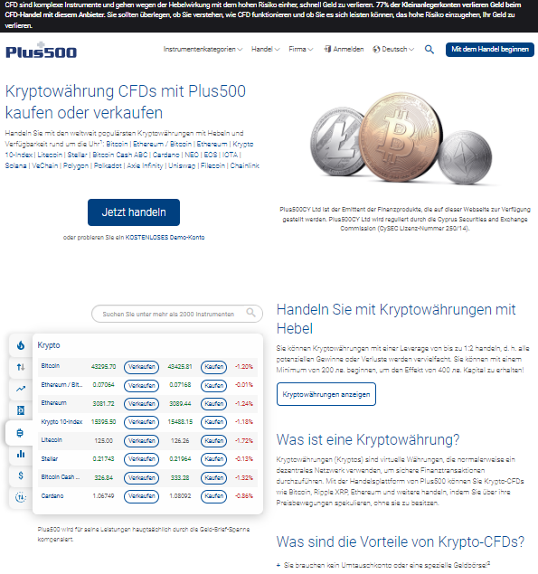 Plus500 homepage